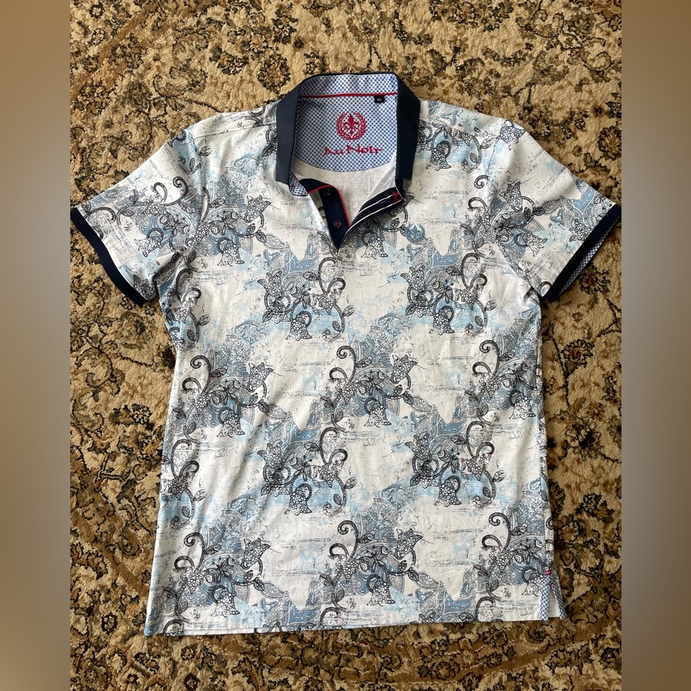 Au Noir Polo Short Sleeve Mens Large Summer Vacation Office Business Pattern Blu